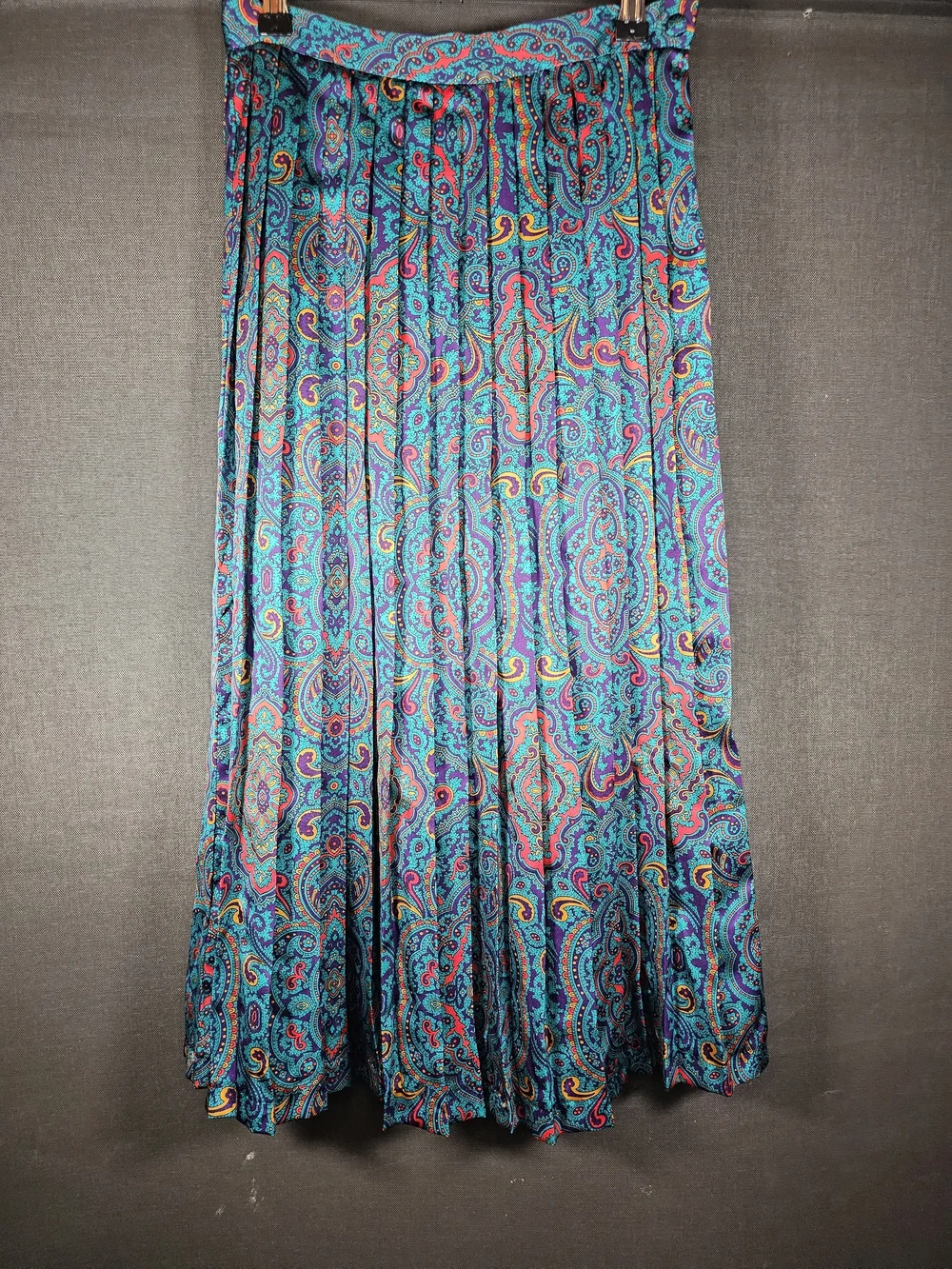 RARE VINTAGE NWT! Diane Von Furstenberg Teal Paisley Pleated Maxi Skirt